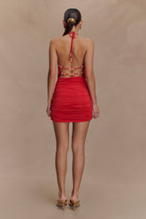 Astraeus Beaded Cowl Mini Dress - Desert Red